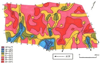 1ｍ深地温探査法の様子（夏季）